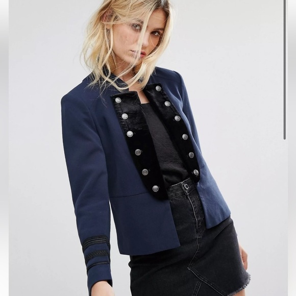 Only Jackets & Blazers - ASOS Only Jemina Military Jacket Open Front Navy Color Short Blazer Size EU 36
